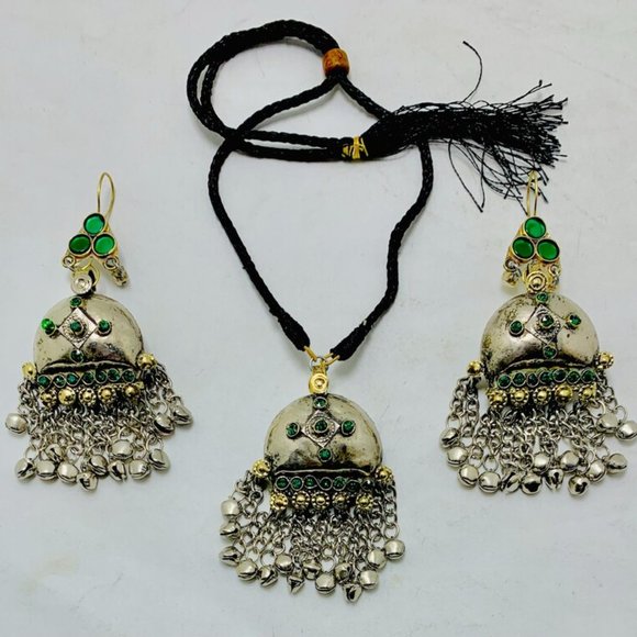 Kuchi Tribal Pendant Necklace With Earrings, Antique Style Jewelry, Traditional - Picture 5 of 8